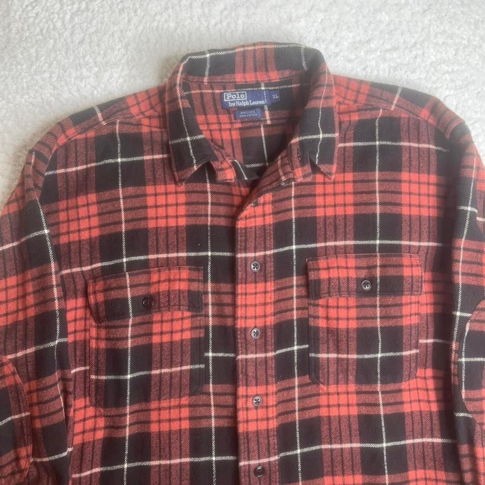 Vintage polo Ralph Lauren men's buffalo plaid Brooke elbow patch flannel 90s‎ xl